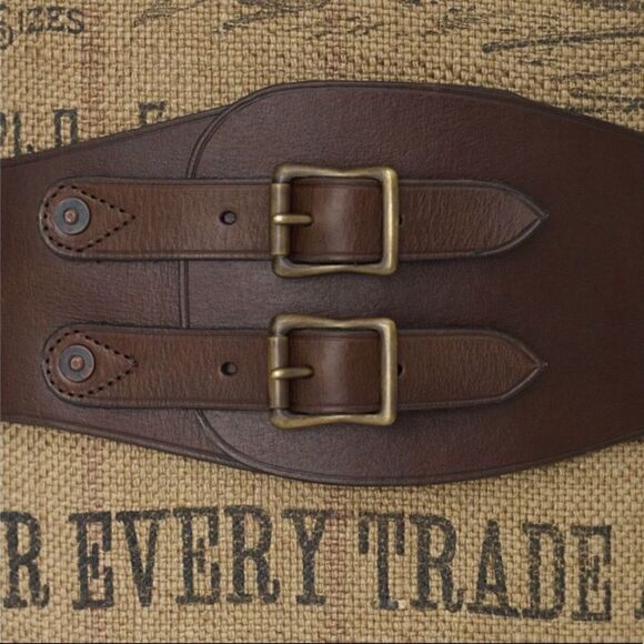 RRL * Distressed Brown Vachetta Leather Playing Card Brass Stud Kidney Belt - Picture 3 of 16